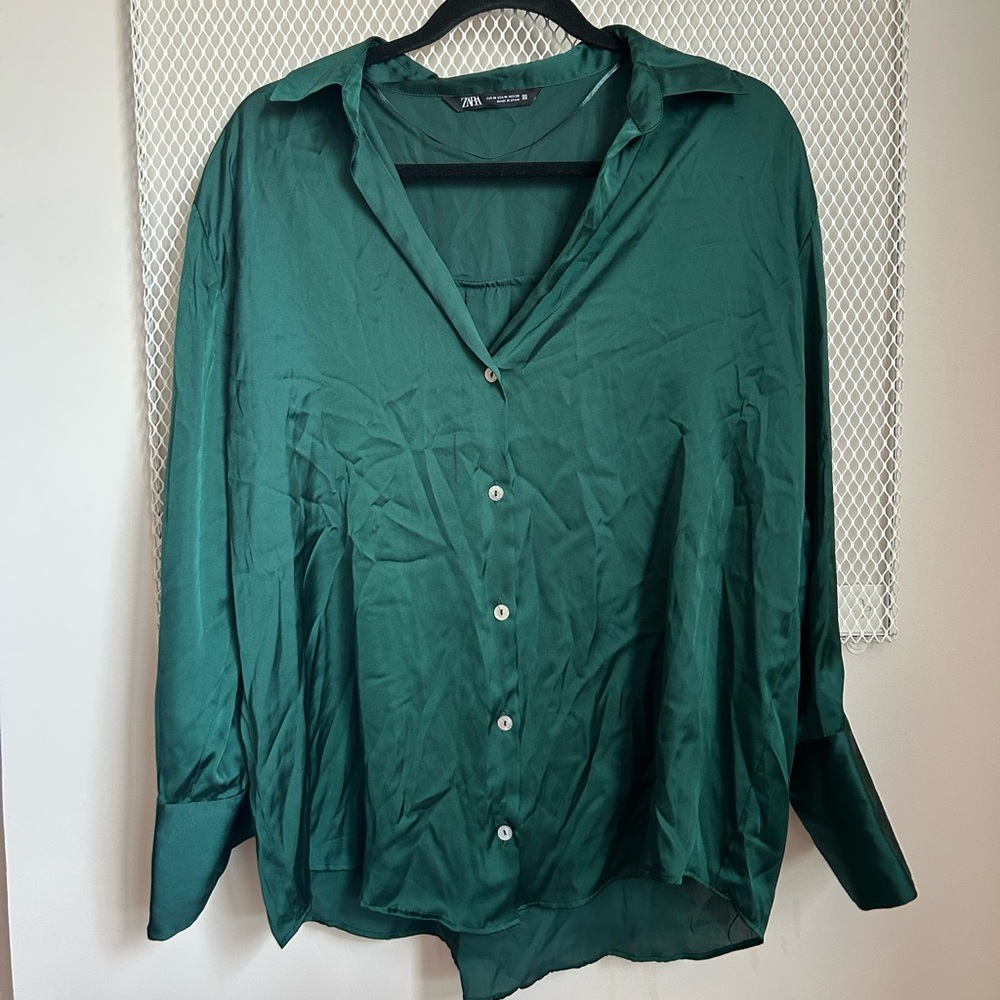 Zara Green Silk Top